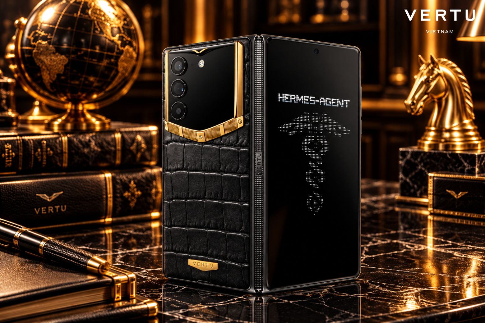 Quà tặng sếp nam cao cấp: Nên chọn gì để thể hiện đẳng cấp và sự tinh tế? 2 Vertu AlphaFold Black Premium Set Quad Gold Accent Iron Black 1TB VN