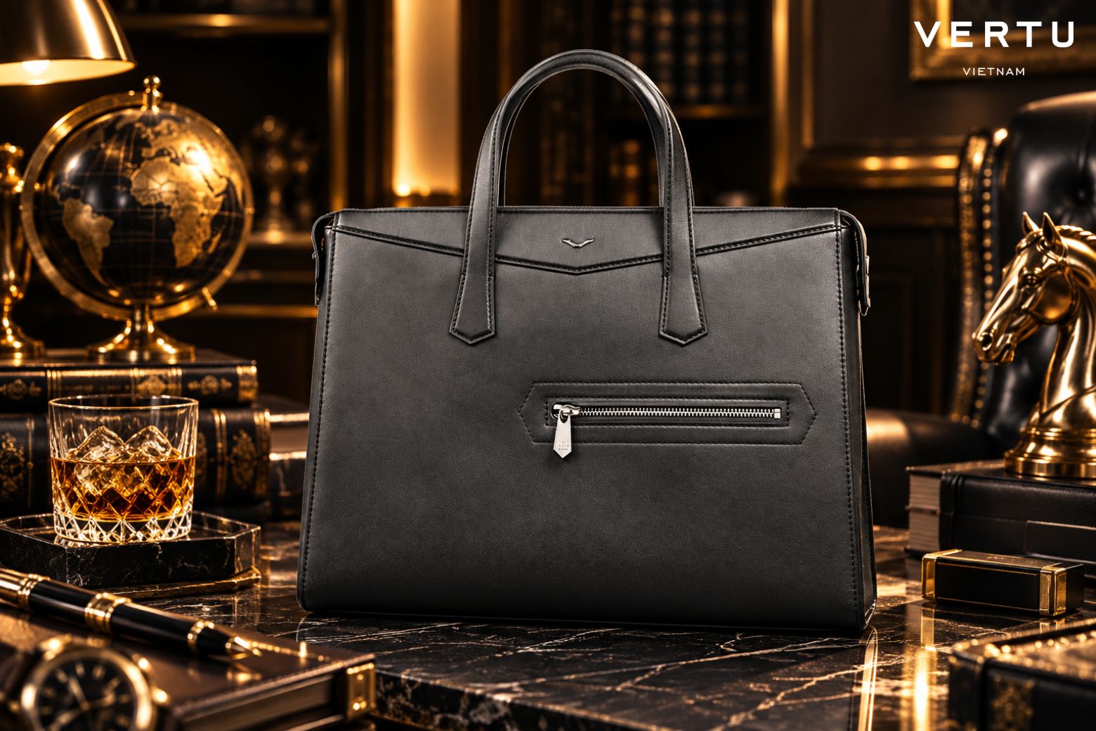Quà tặng sếp nam cao cấp: Nên chọn gì để thể hiện đẳng cấp và sự tinh tế? 8 Vertu Black Briefcase Leather Bag For Men