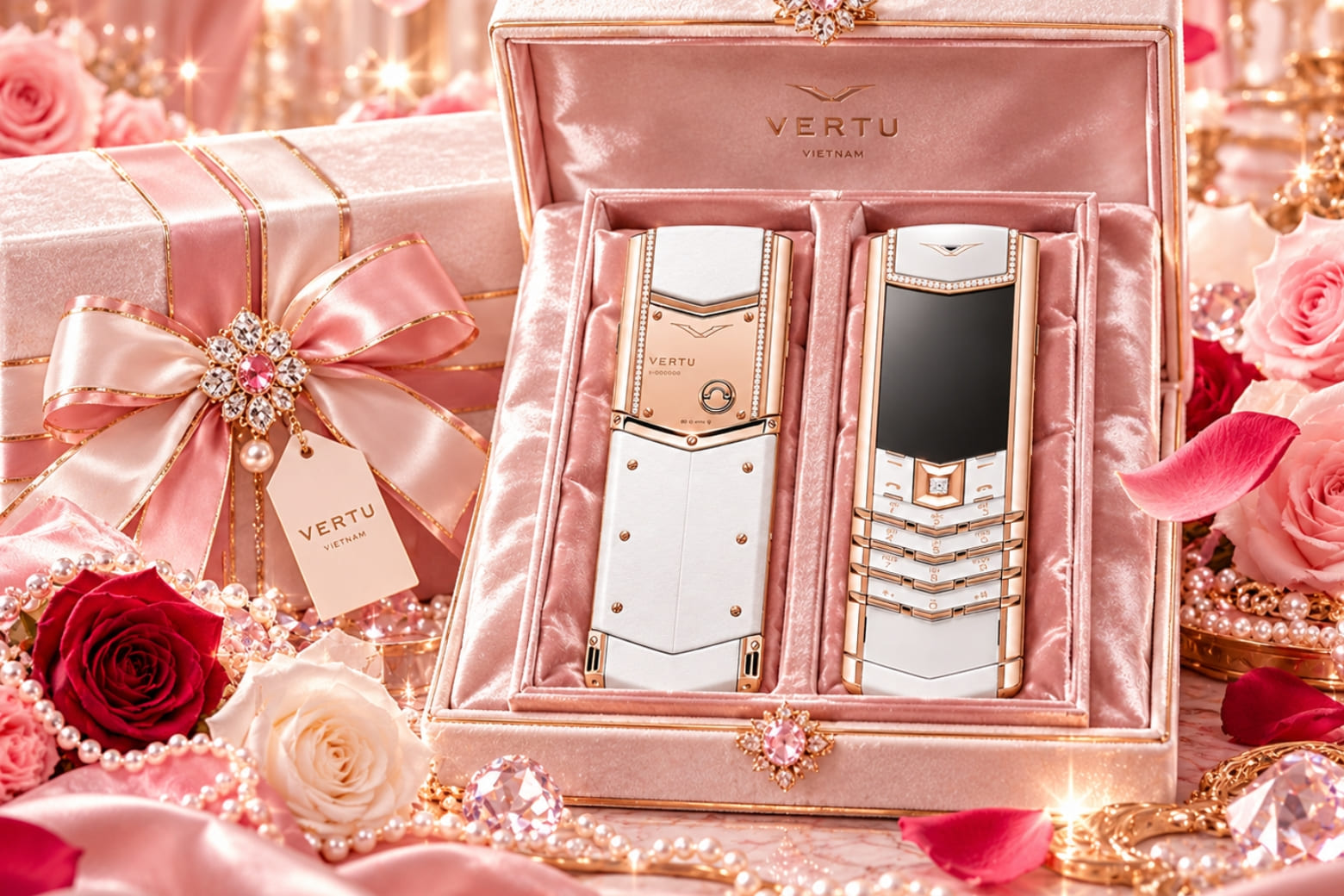 Điện thoại Vertu cao cấp làm quà tặng 20/10: Gợi ý dành cho người phụ nữ đặc biệt 1 Vertu Signature V Diamond White Alligator Gift Box